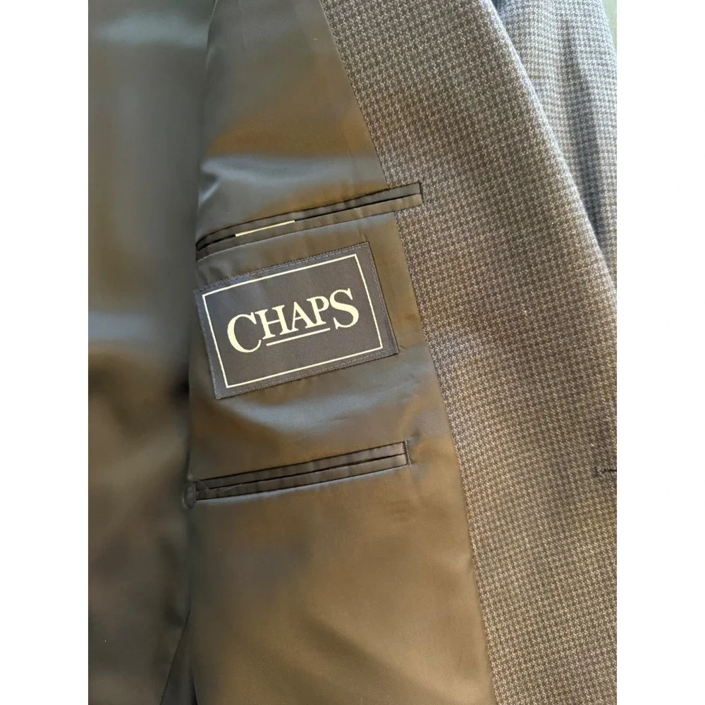 Chaps Houndstooth‎ Sport Coat Mens 46L Blue Two-Button Blazer Jacket Preppy